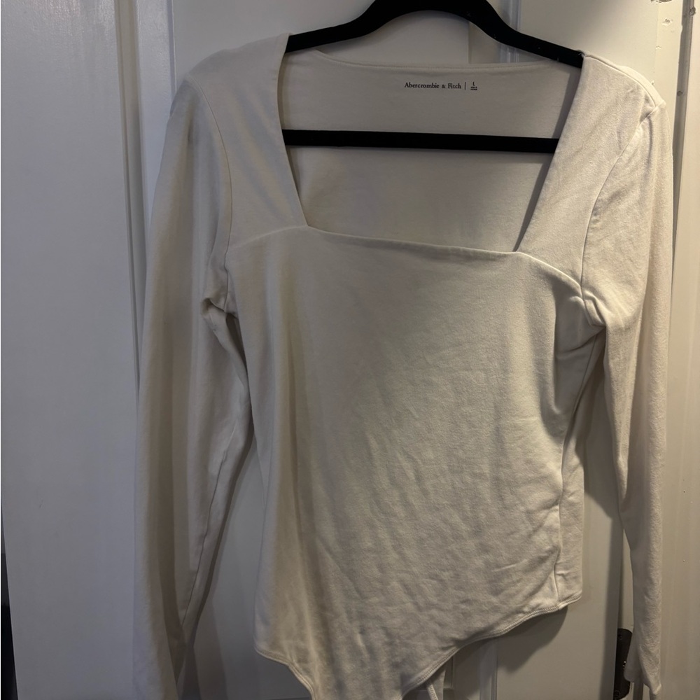 Cream Long Sleeve Square Neck Bodysuit